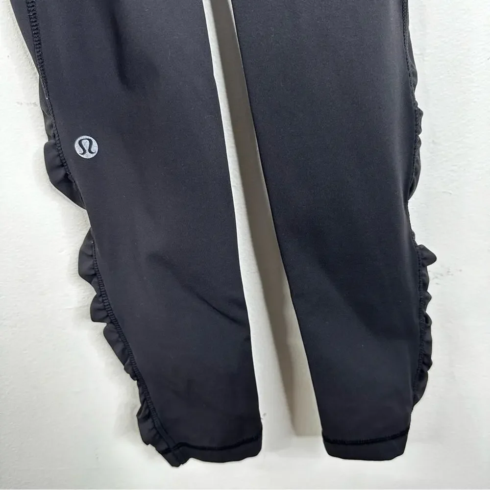 Lululemon Speed Tight Black Leggings Ruched Legs Pockets Size 6